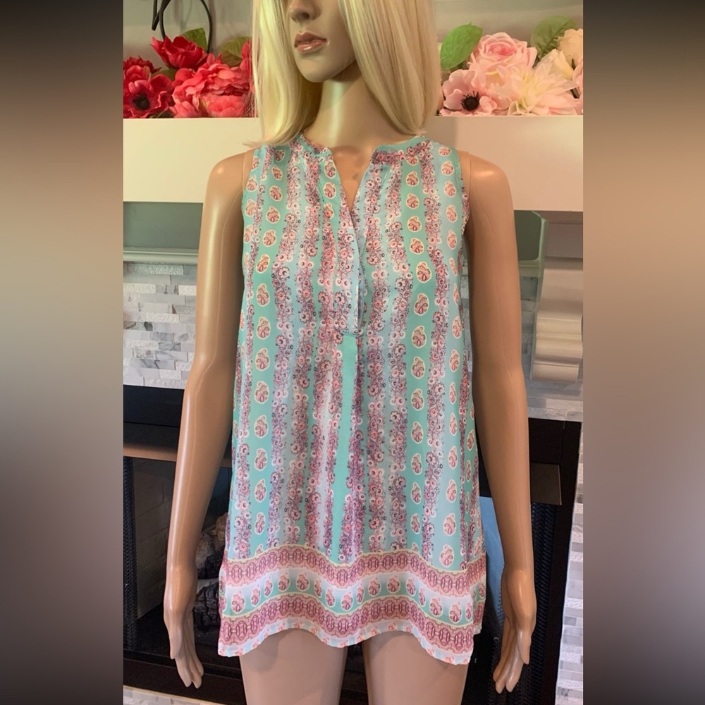 Kenar floral pleated sleeveless lined blouse Sz small